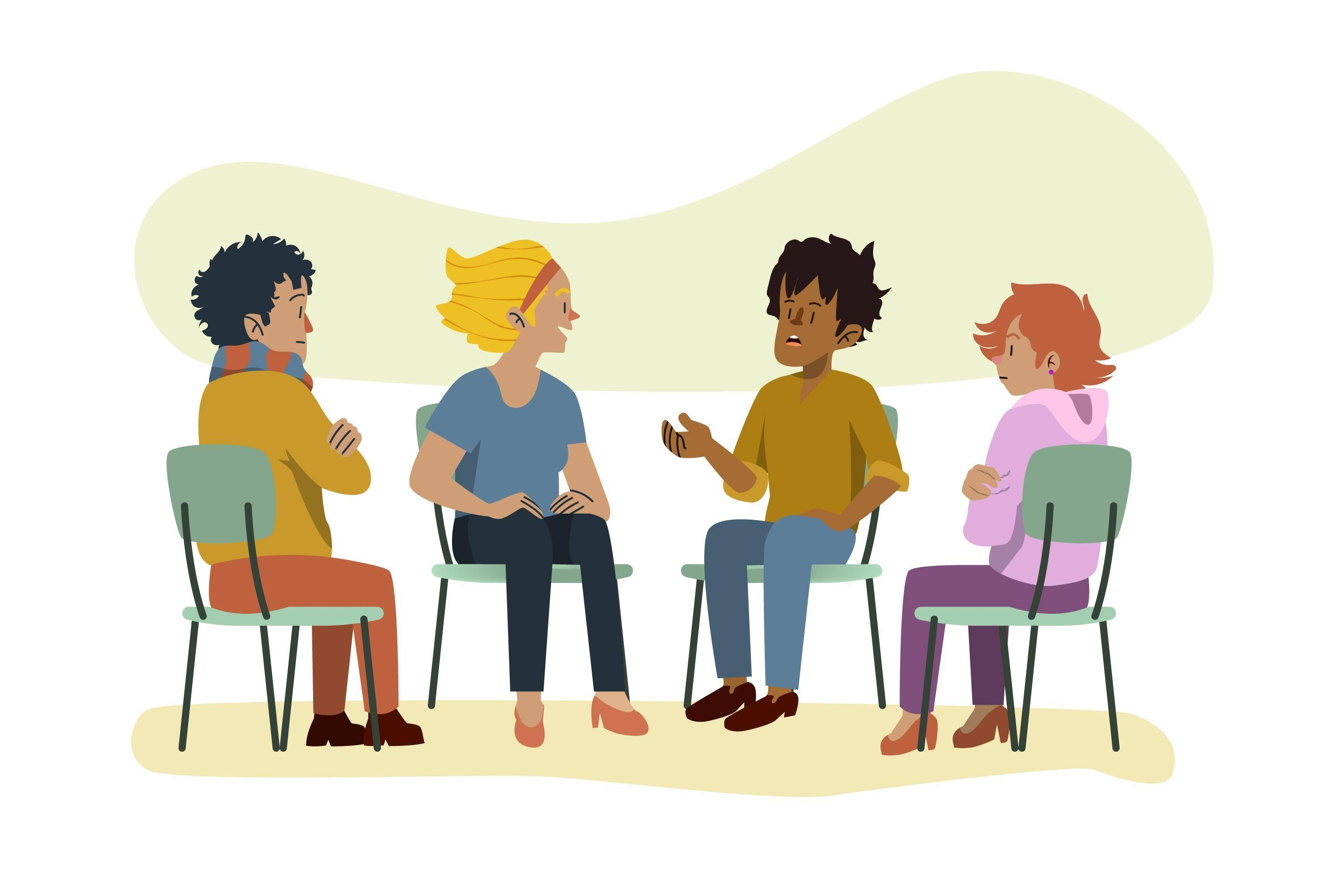 Group of people sitting in a circle having a discussion. Image by pikisuperstar on Freepik